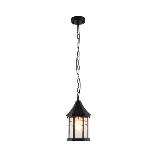 Farmhouse Clear Bubble Glass Pendant Light - Pavilion 1-Light Suspended Lamp In Black