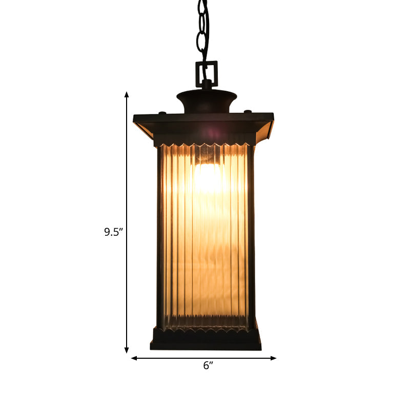 Dark Coffee Ribbed Glass Rectangle Pendant Courtyard Hanging Ceiling Light