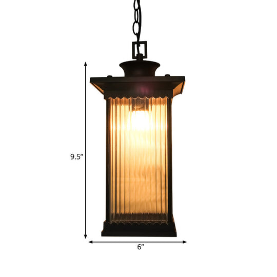 Dark Coffee Ribbed Glass Rectangle Pendant Courtyard Hanging Ceiling Light