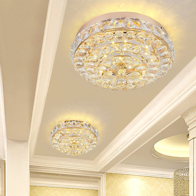 Stunning Gold Flush Mount Crystal LED Ceiling Light with Blossom Design in Warm/White