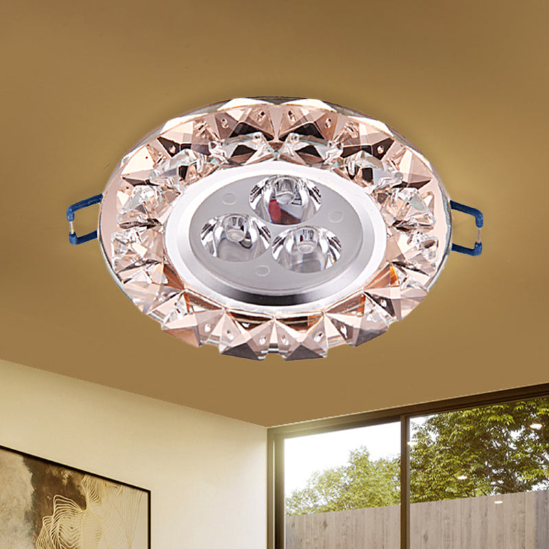 Rose Gold Crystal Flush Mount Led Ceiling Lamp - Modern Thin & Beveled