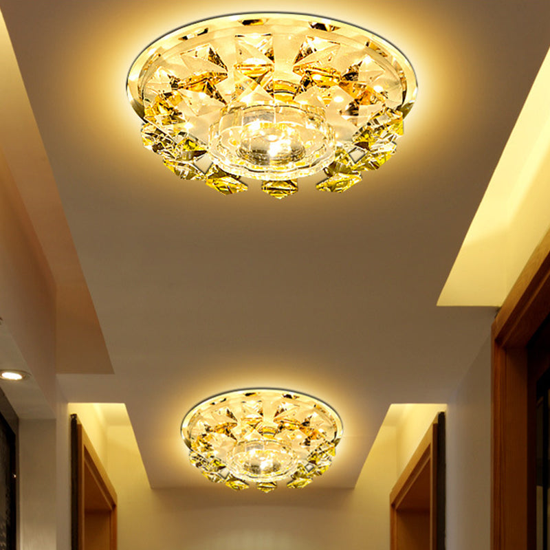 Modern Crystal LED Flush Light with Warm/White Lighting for Hallways or Small Spaces
