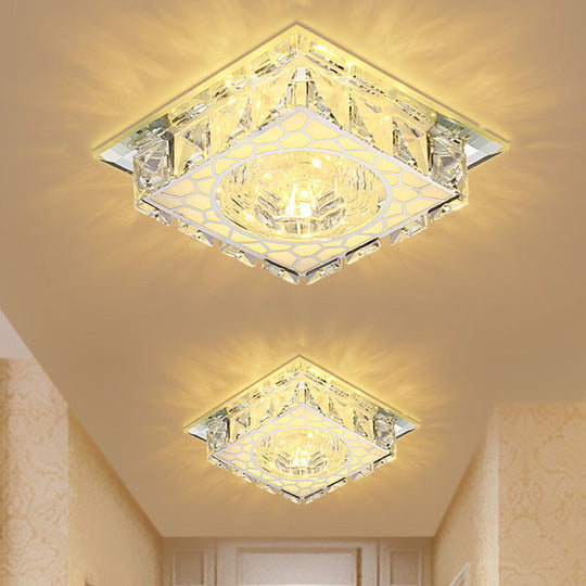 Modern Mini LED Ceiling Flush Mount Light with Clear Crystal for Hallway