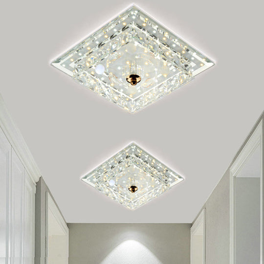 Clear Crystal Square LED Flush Mount Ceiling Light - Simple & Elegant 7"/9.5" Wide Flush Fixture