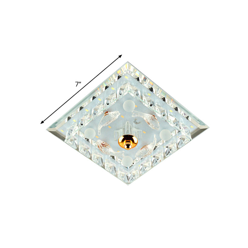 Clear Crystal Square LED Flush Mount Ceiling Light - Simple & Elegant 7"/9.5" Wide Flush Fixture