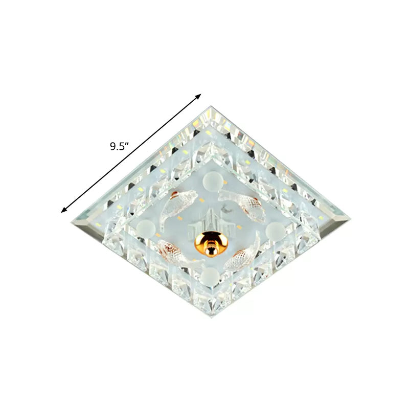 Clear Crystal Square LED Flush Mount Ceiling Light - Simple & Elegant 7"/9.5" Wide Flush Fixture