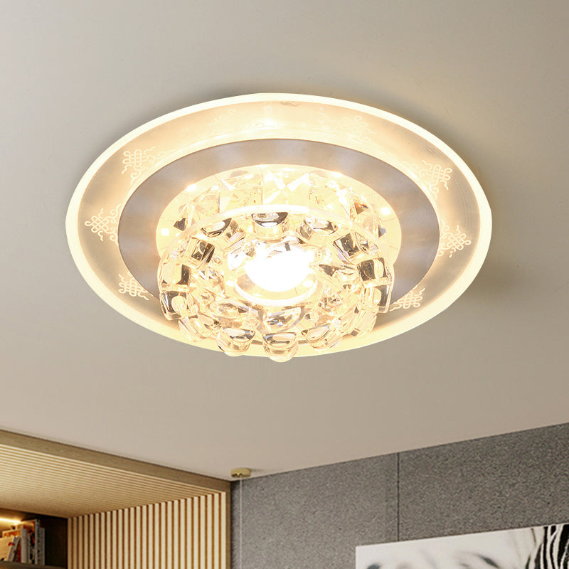 Modern LED Flushmount Recessed Lighting: Geometric & Round Crystal Ceiling Light for Foyer