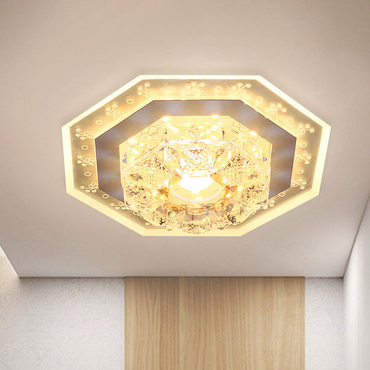 Crystal Clear LED Foyer Ceiling Light with Minimalist Pattern Edge and Square/Polygon Flush Mount