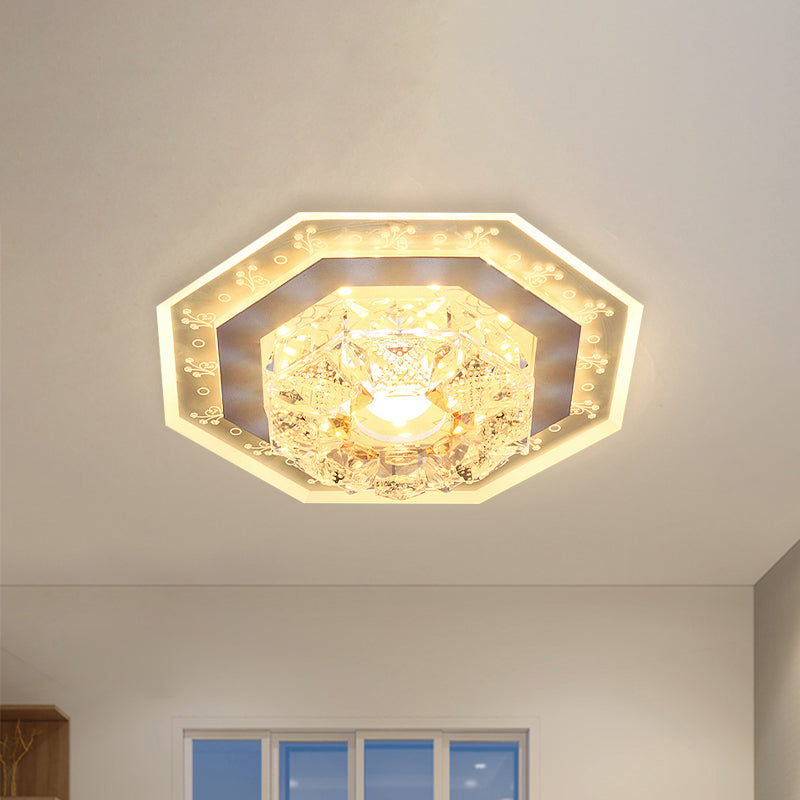 Crystal Clear LED Foyer Ceiling Light with Minimalist Pattern Edge and Square/Polygon Flush Mount