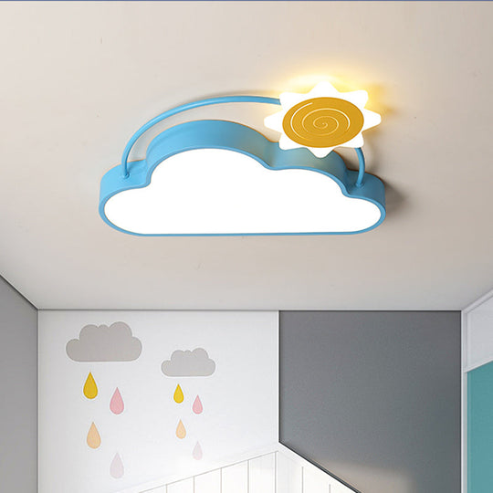 Iron Sun Cartoon Blue and Gold LED Ceiling Light - Flush Mount and Close to Ceiling