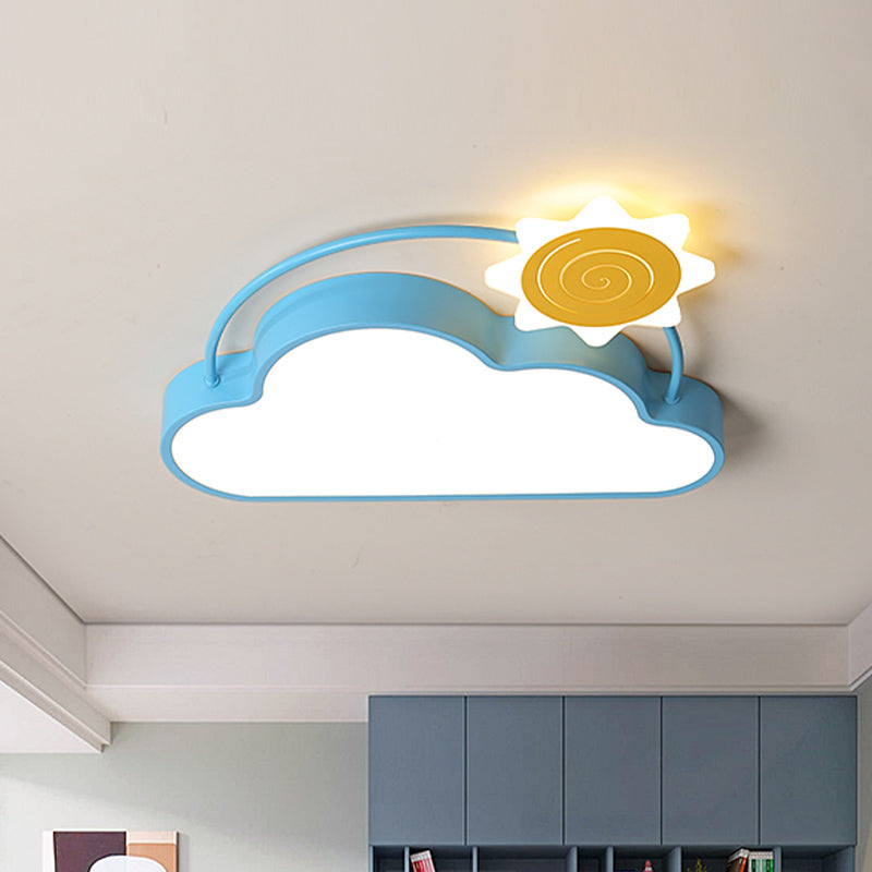 Iron Sun Cartoon Blue and Gold LED Ceiling Light - Flush Mount and Close to Ceiling