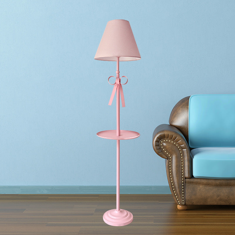 Childrens Disc Reading Floor Lamp In Pink/Blue With Cone Fabric Shade