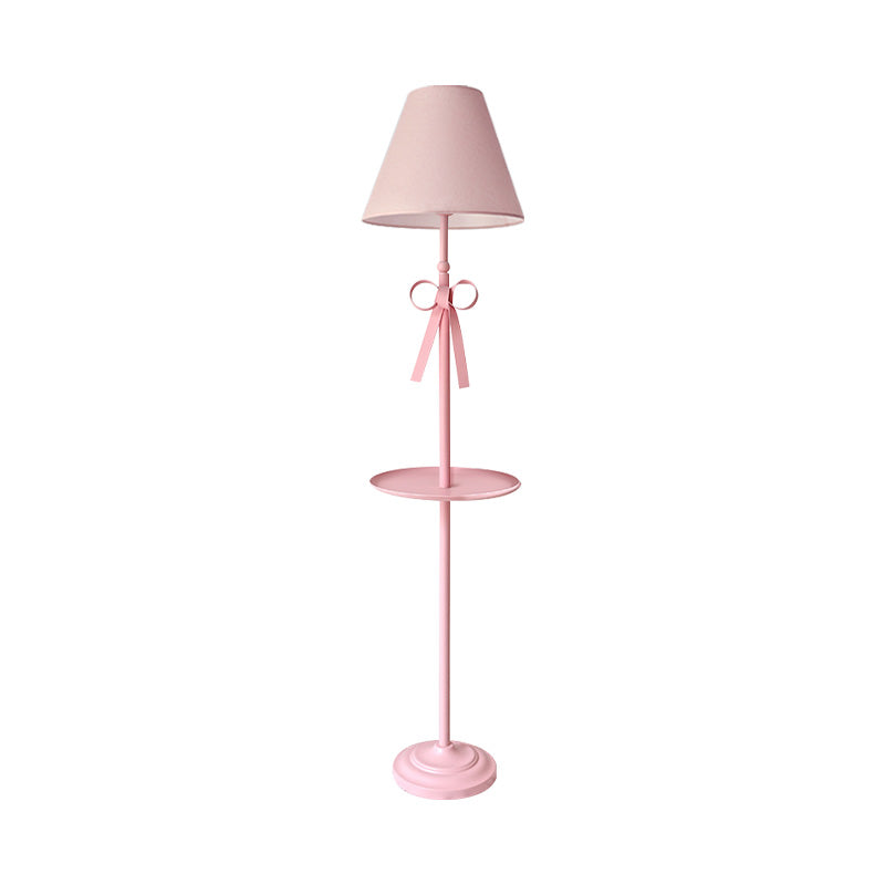 Childrens Disc Reading Floor Lamp In Pink/Blue With Cone Fabric Shade