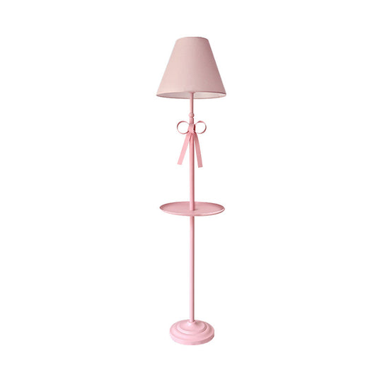 Childrens Disc Reading Floor Lamp In Pink/Blue With Cone Fabric Shade