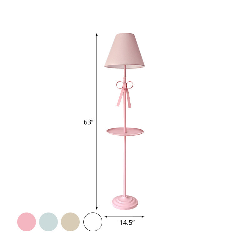 Childrens Disc Reading Floor Lamp In Pink/Blue With Cone Fabric Shade