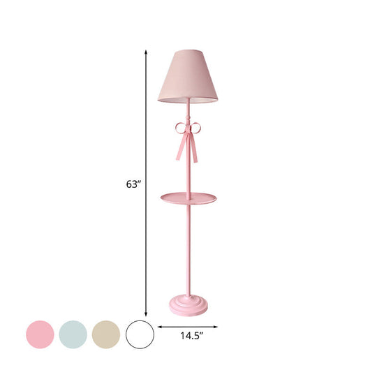 Childrens Disc Reading Floor Lamp In Pink/Blue With Cone Fabric Shade