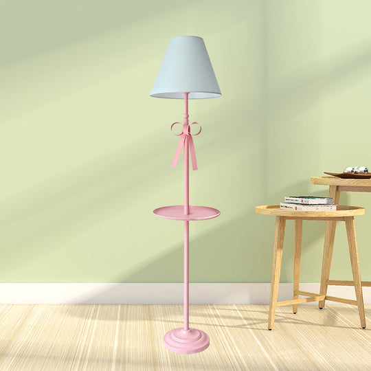 Childrens Disc Reading Floor Lamp In Pink/Blue With Cone Fabric Shade