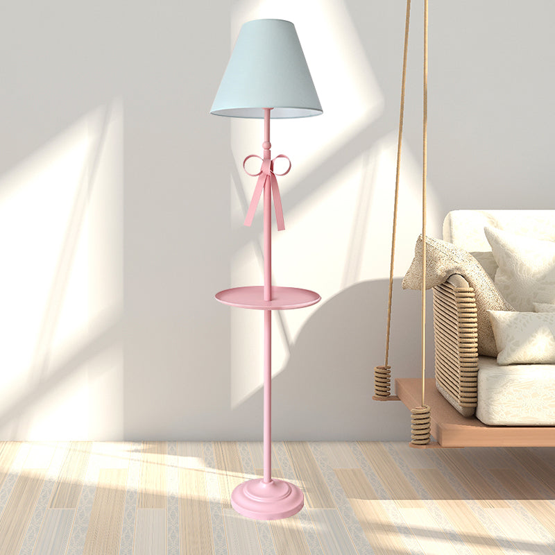 Childrens Disc Reading Floor Lamp In Pink/Blue With Cone Fabric Shade