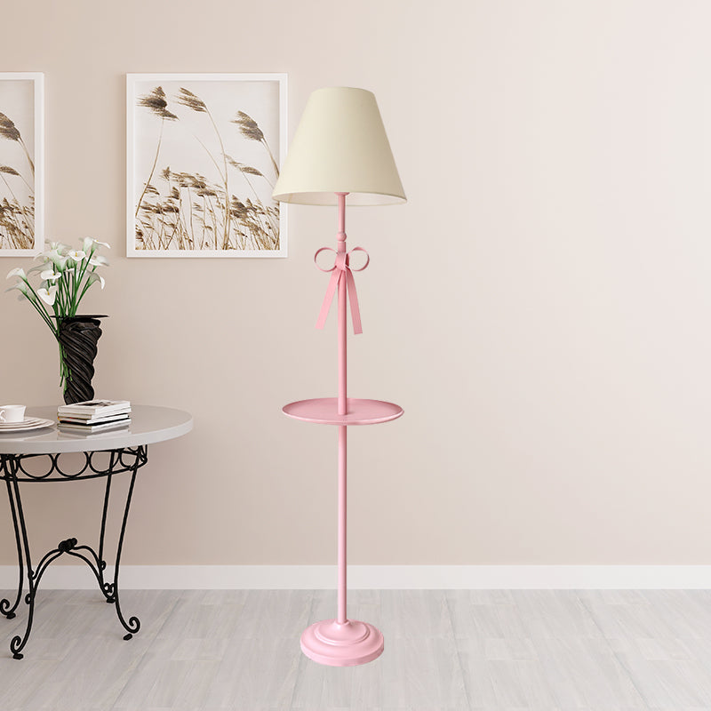 Childrens Disc Reading Floor Lamp In Pink/Blue With Cone Fabric Shade