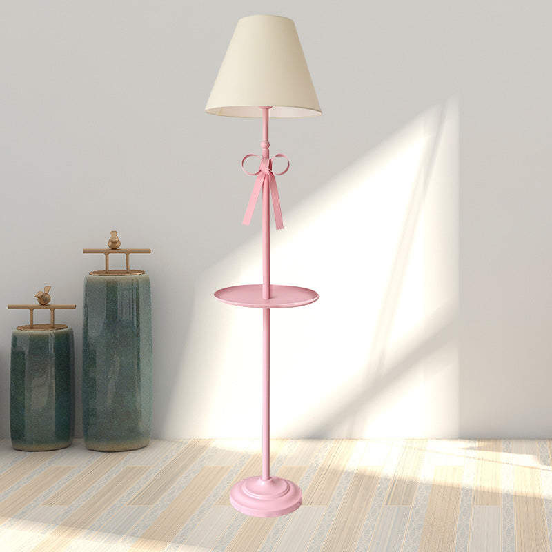 Childrens Disc Reading Floor Lamp In Pink/Blue With Cone Fabric Shade