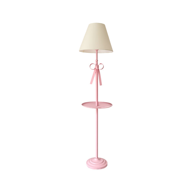 Childrens Disc Reading Floor Lamp In Pink/Blue With Cone Fabric Shade