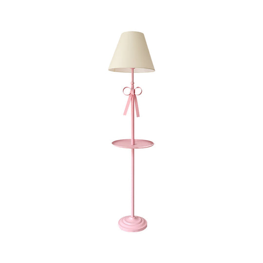 Childrens Disc Reading Floor Lamp In Pink/Blue With Cone Fabric Shade
