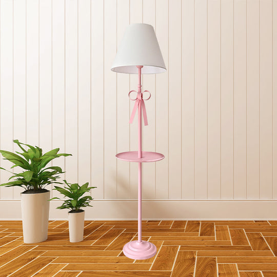 Childrens Disc Reading Floor Lamp In Pink/Blue With Cone Fabric Shade