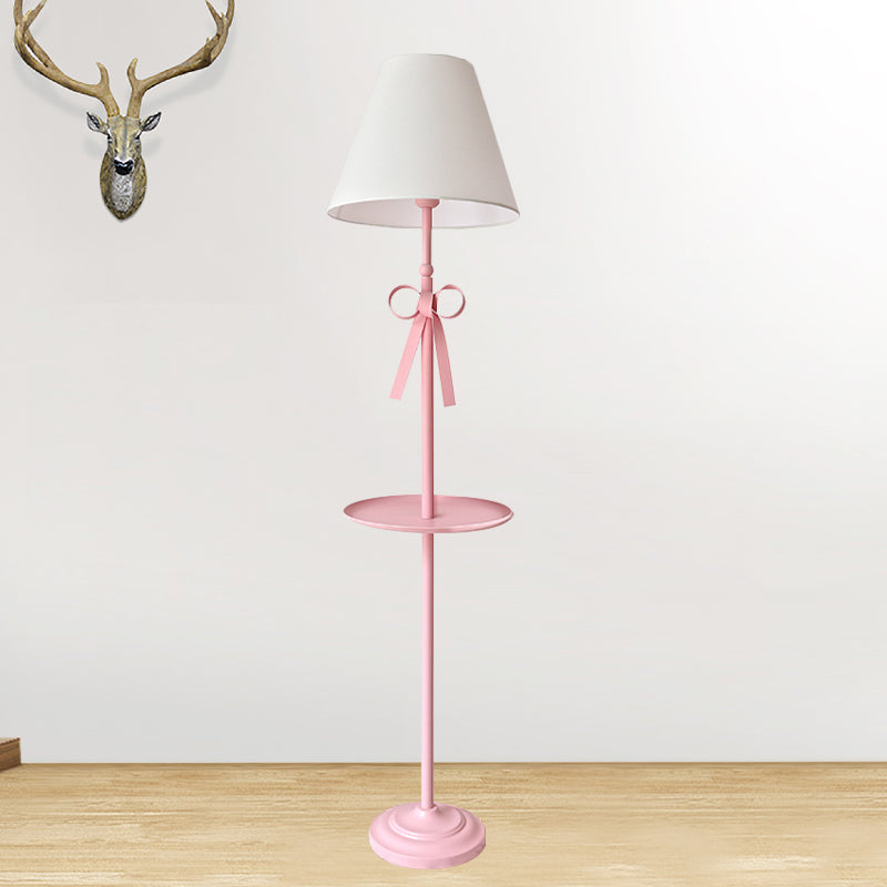 Childrens Disc Reading Floor Lamp In Pink/Blue With Cone Fabric Shade