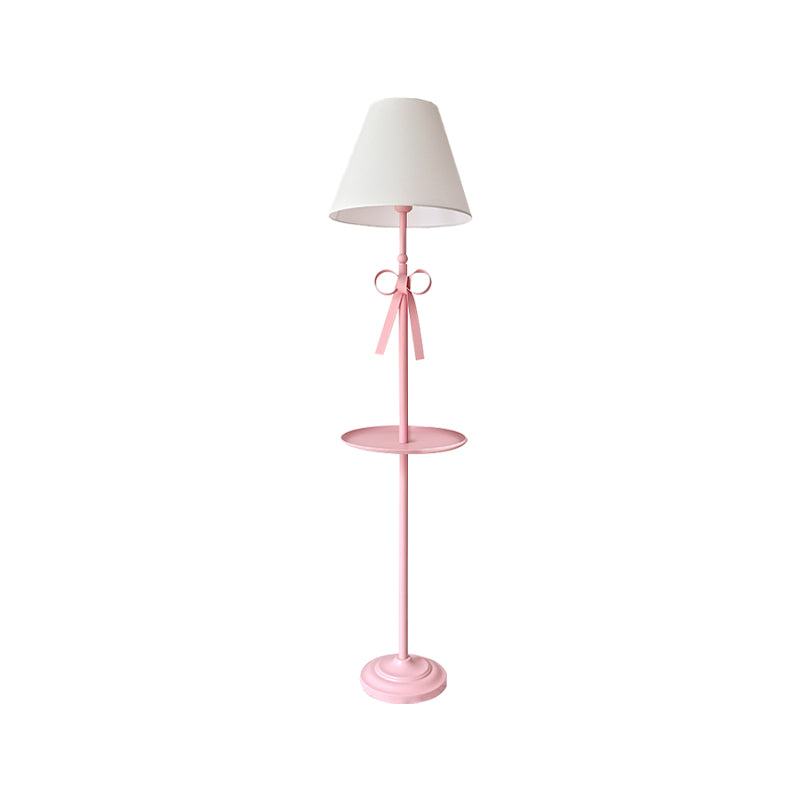Childrens Disc Reading Floor Lamp In Pink/Blue With Cone Fabric Shade
