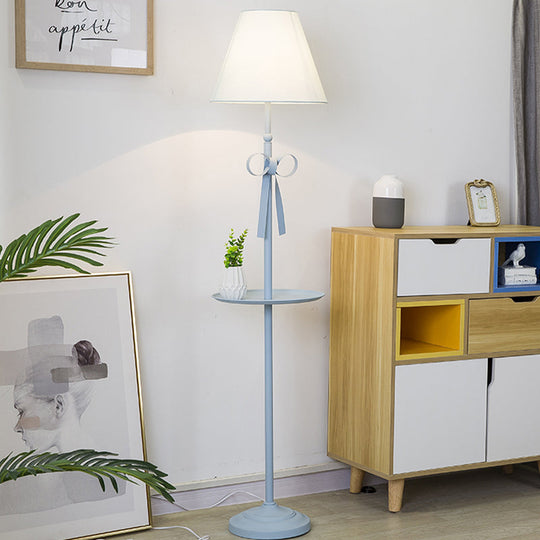 Childrens Disc Reading Floor Lamp In Pink/Blue With Cone Fabric Shade