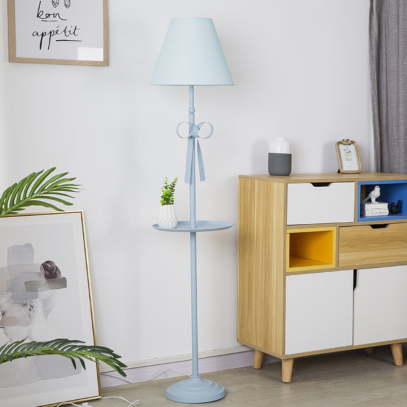 Childrens Disc Reading Floor Lamp In Pink/Blue With Cone Fabric Shade