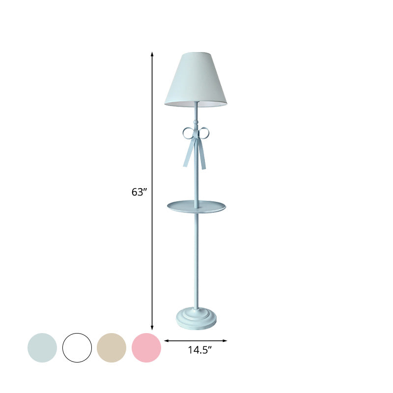 Childrens Disc Reading Floor Lamp In Pink/Blue With Cone Fabric Shade