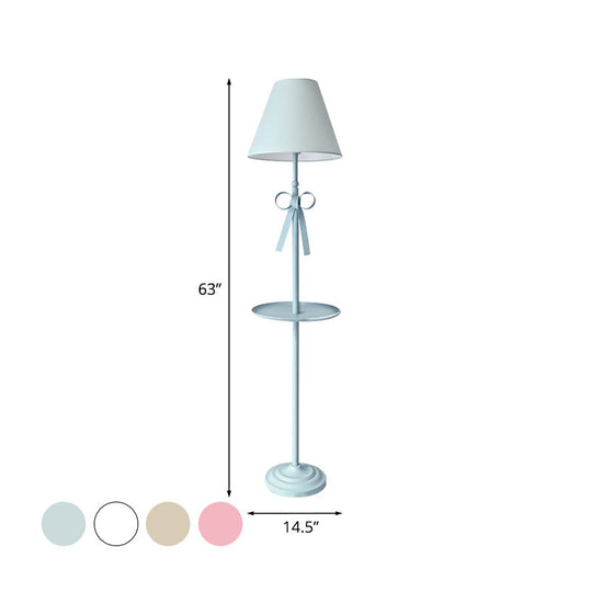 Childrens Disc Reading Floor Lamp In Pink/Blue With Cone Fabric Shade