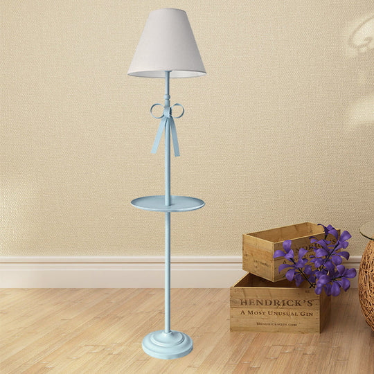 Childrens Disc Reading Floor Lamp In Pink/Blue With Cone Fabric Shade Blue / White