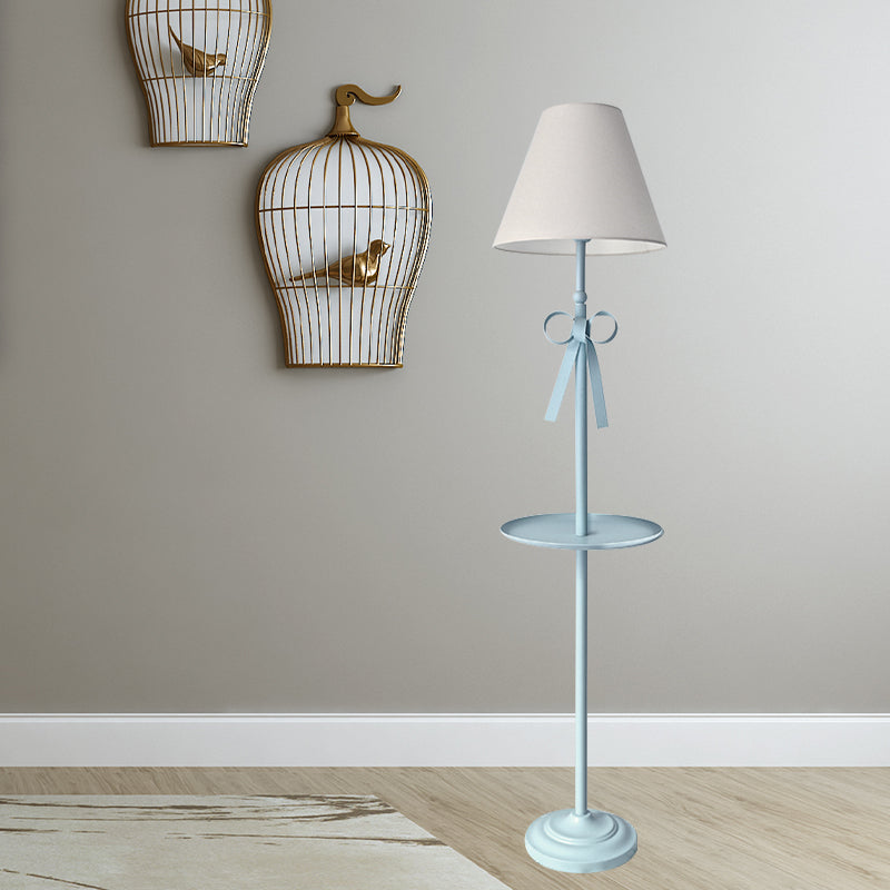 Childrens Disc Reading Floor Lamp In Pink/Blue With Cone Fabric Shade
