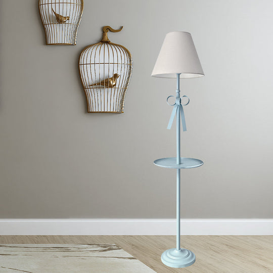 Childrens Disc Reading Floor Lamp In Pink/Blue With Cone Fabric Shade