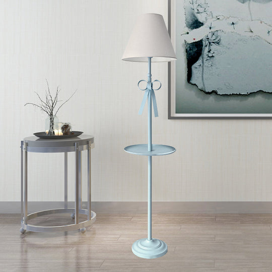 Childrens Disc Reading Floor Lamp In Pink/Blue With Cone Fabric Shade