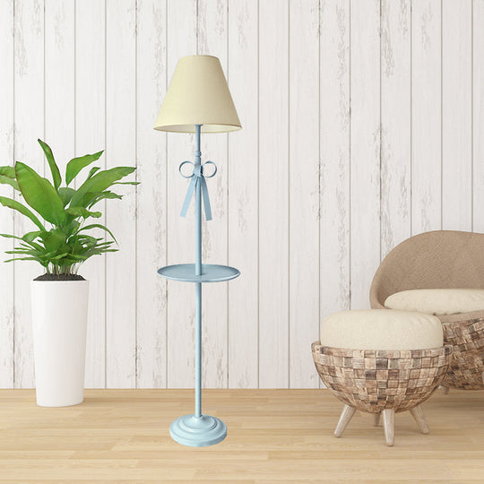 Childrens Disc Reading Floor Lamp In Pink/Blue With Cone Fabric Shade