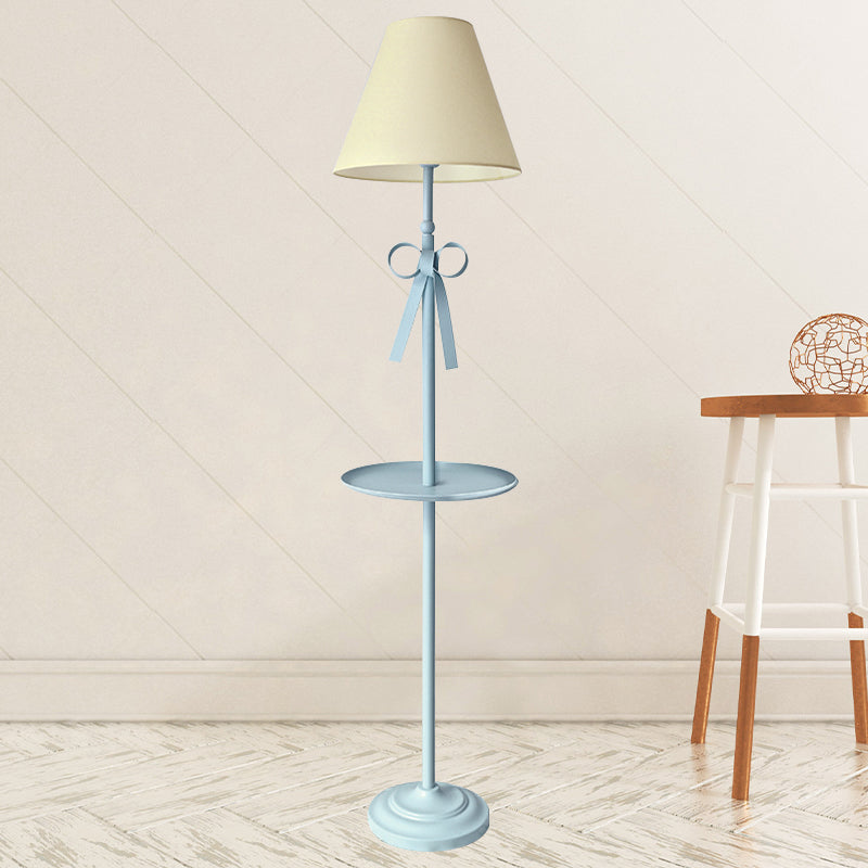 Childrens Disc Reading Floor Lamp In Pink/Blue With Cone Fabric Shade