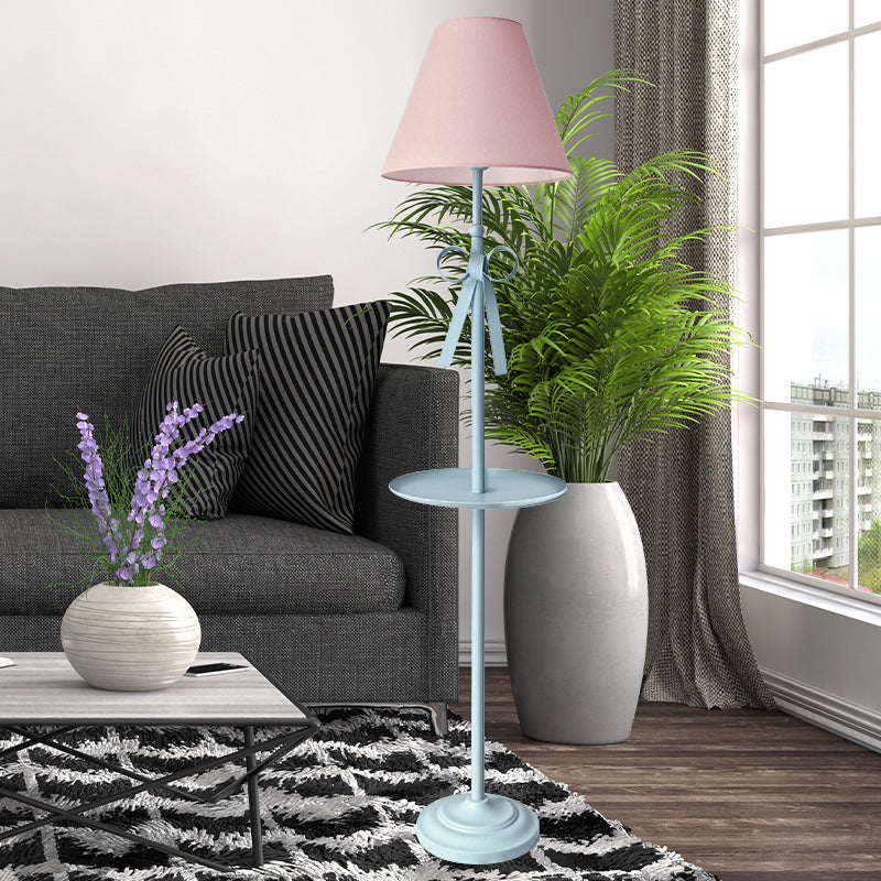 Childrens Disc Reading Floor Lamp In Pink/Blue With Cone Fabric Shade Blue / Pink