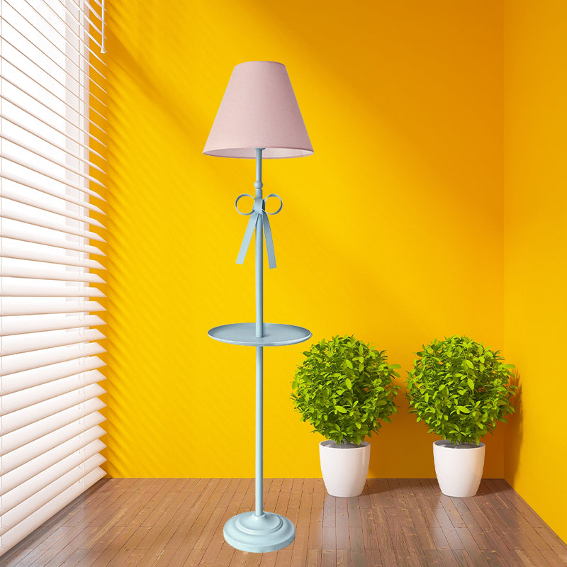 Childrens Disc Reading Floor Lamp In Pink/Blue With Cone Fabric Shade