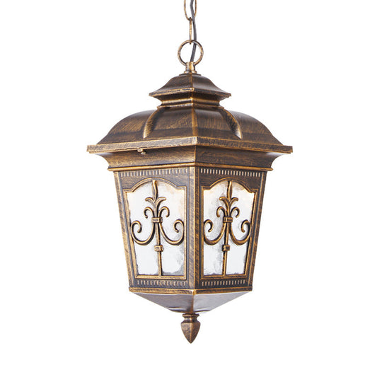 Clear Ripple Glass Ceiling Lantern Pendant Light With 1-Light For Patio - Black/Bronze Farmhouse
