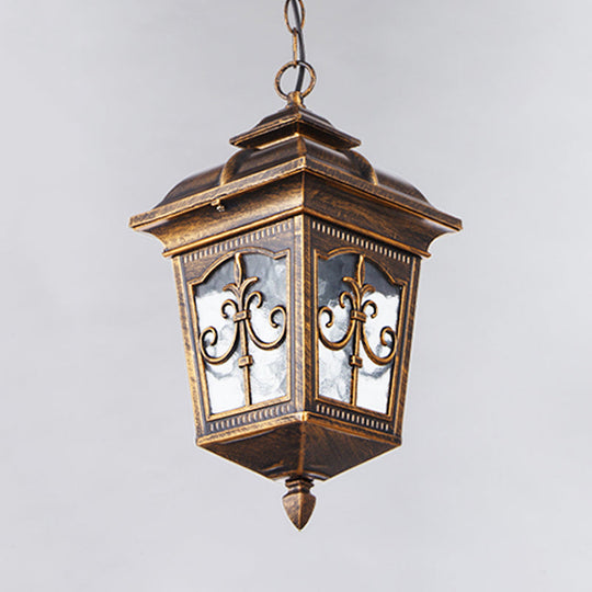 Clear Ripple Glass Ceiling Lantern Pendant Light With 1-Light For Patio - Black/Bronze Farmhouse