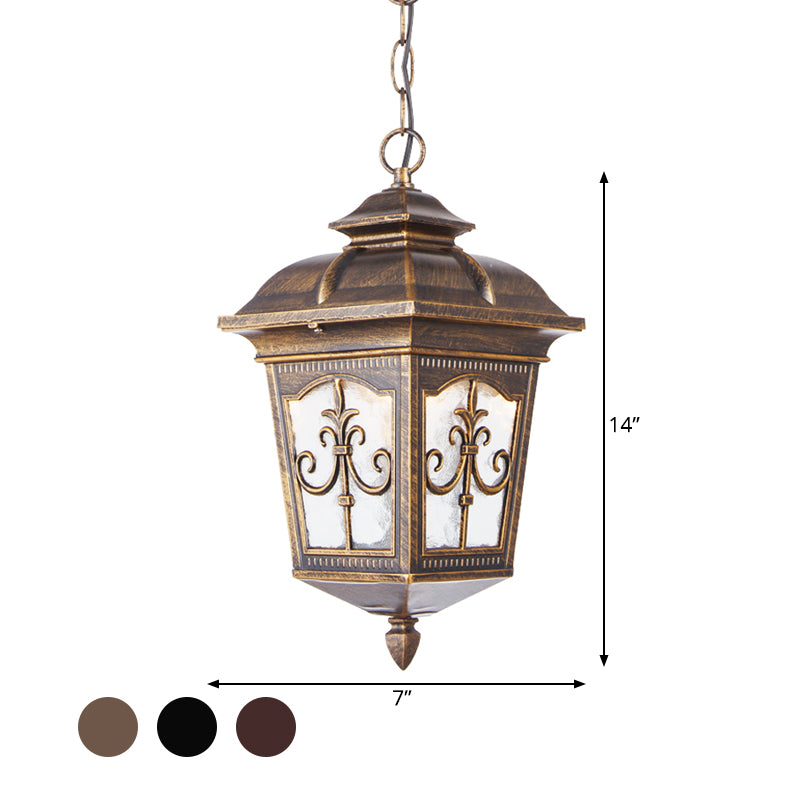 Clear Ripple Glass Ceiling Lantern Pendant Light With 1-Light For Patio - Black/Bronze Farmhouse