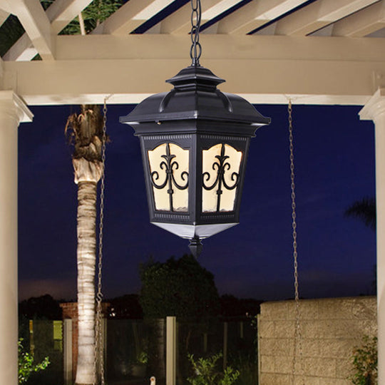 Clear Ripple Glass Ceiling Lantern Pendant Light With 1-Light For Patio - Black/Bronze Farmhouse