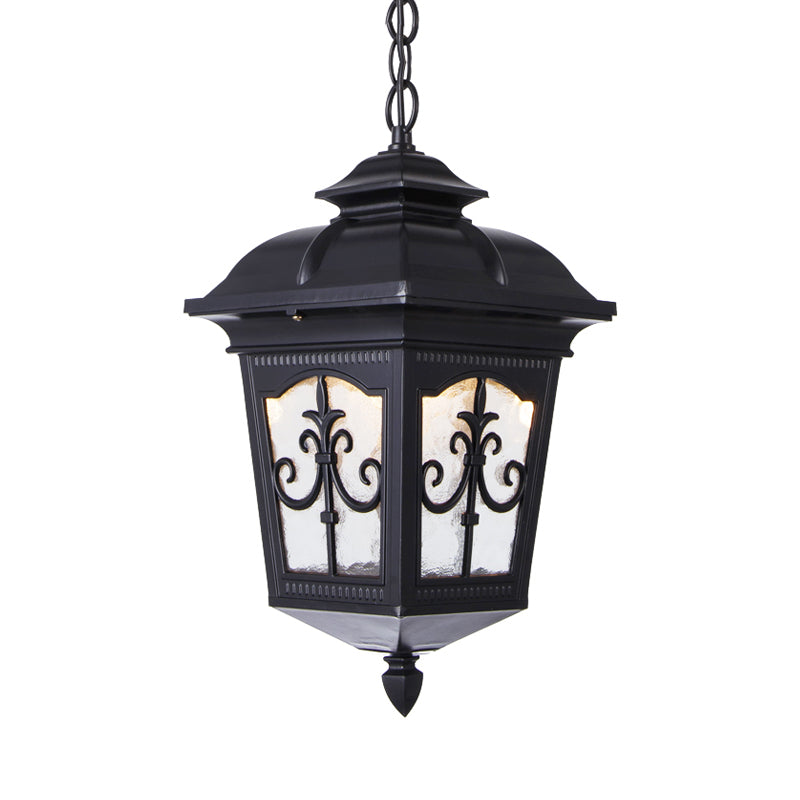 Clear Ripple Glass Ceiling Lantern Pendant Light With 1-Light For Patio - Black/Bronze Farmhouse