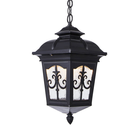 Clear Ripple Glass Ceiling Lantern Pendant Light With 1-Light For Patio - Black/Bronze Farmhouse