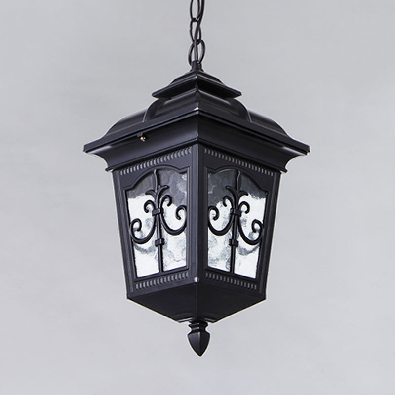 Clear Ripple Glass Ceiling Lantern Pendant Light With 1-Light For Patio - Black/Bronze Farmhouse