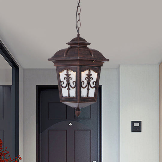 Clear Ripple Glass Ceiling Lantern Pendant Light With 1-Light For Patio - Black/Bronze Farmhouse