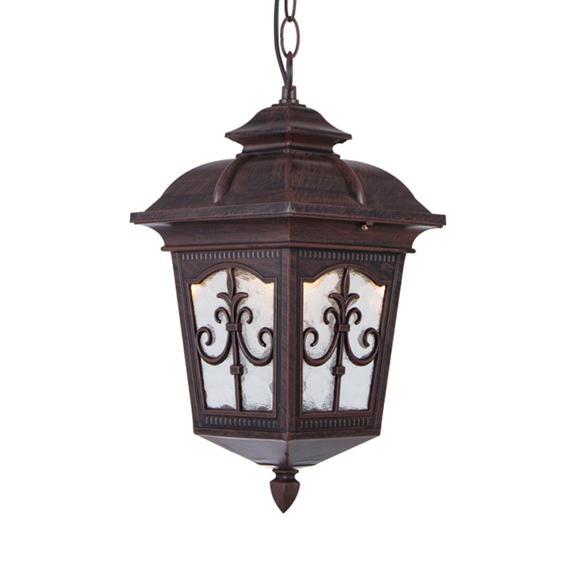 Clear Ripple Glass Ceiling Lantern Pendant Light With 1-Light For Patio - Black/Bronze Farmhouse